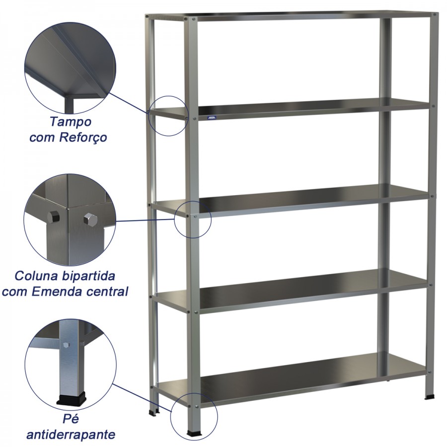 Estante Armário Prateleira Inox 5 Bandejas 400 X 1200 Aisa